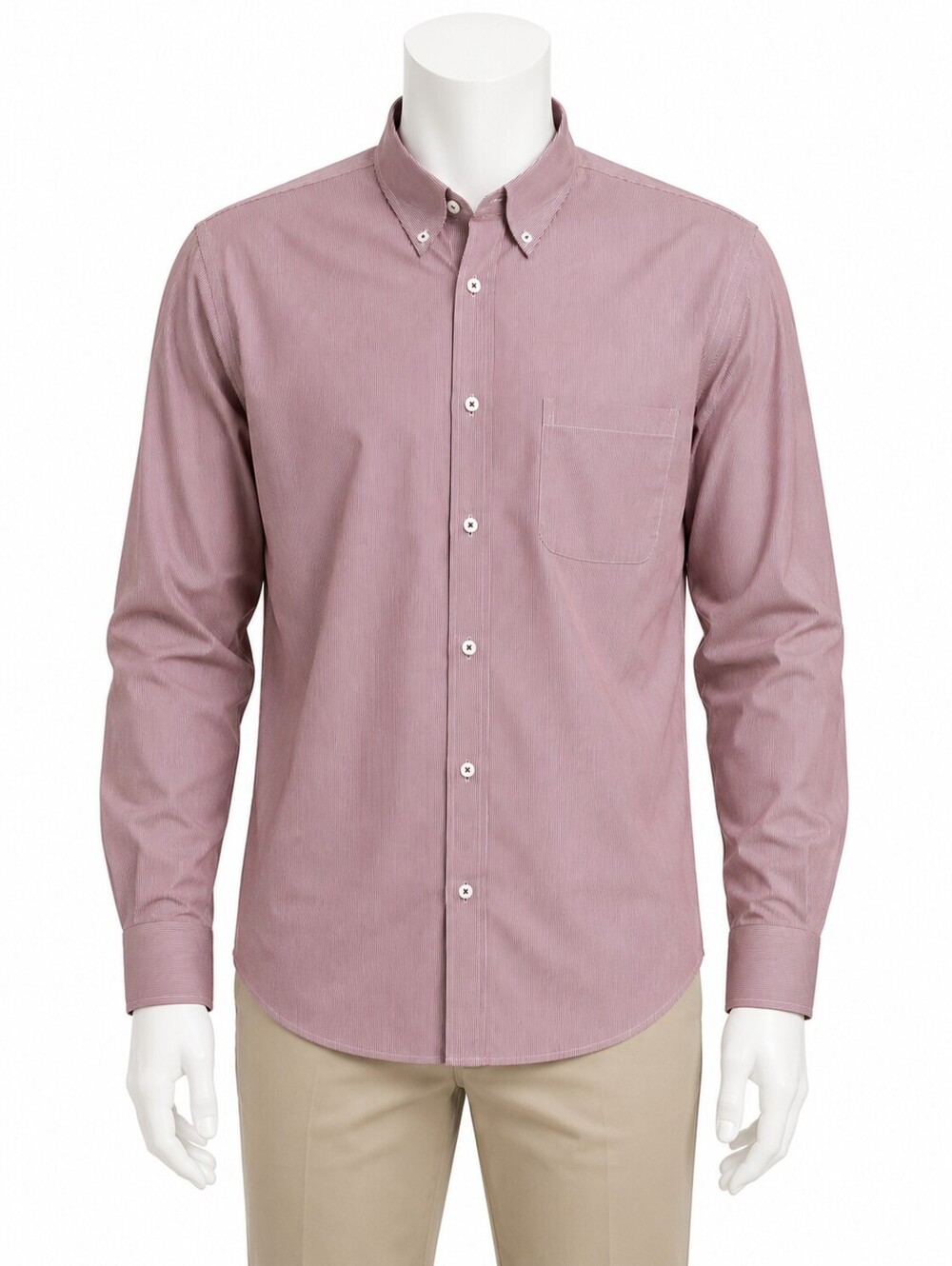 Roundtree & Yorke Men's Button-Down Long Sleeve Burgundy Micro Stripe Shirt -3XT